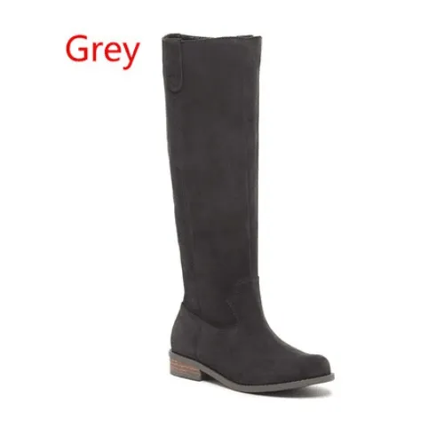 Low Heel Suede Round Toe Knee High Boots