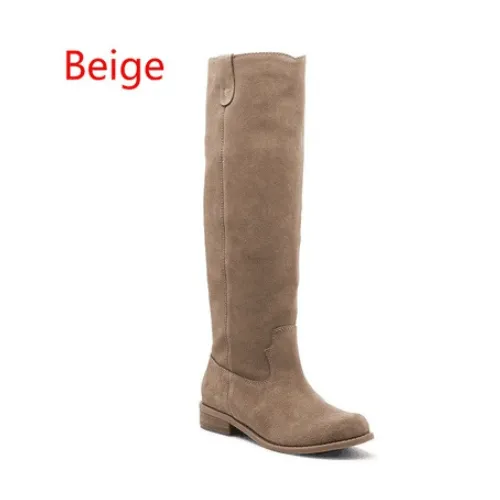 Low Heel Suede Round Toe Knee High Boots