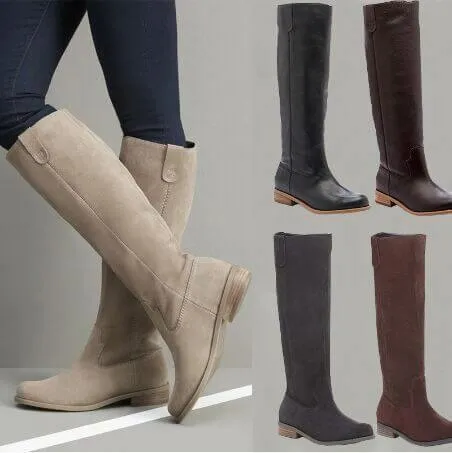 Low Heel Suede Round Toe Knee High Boots