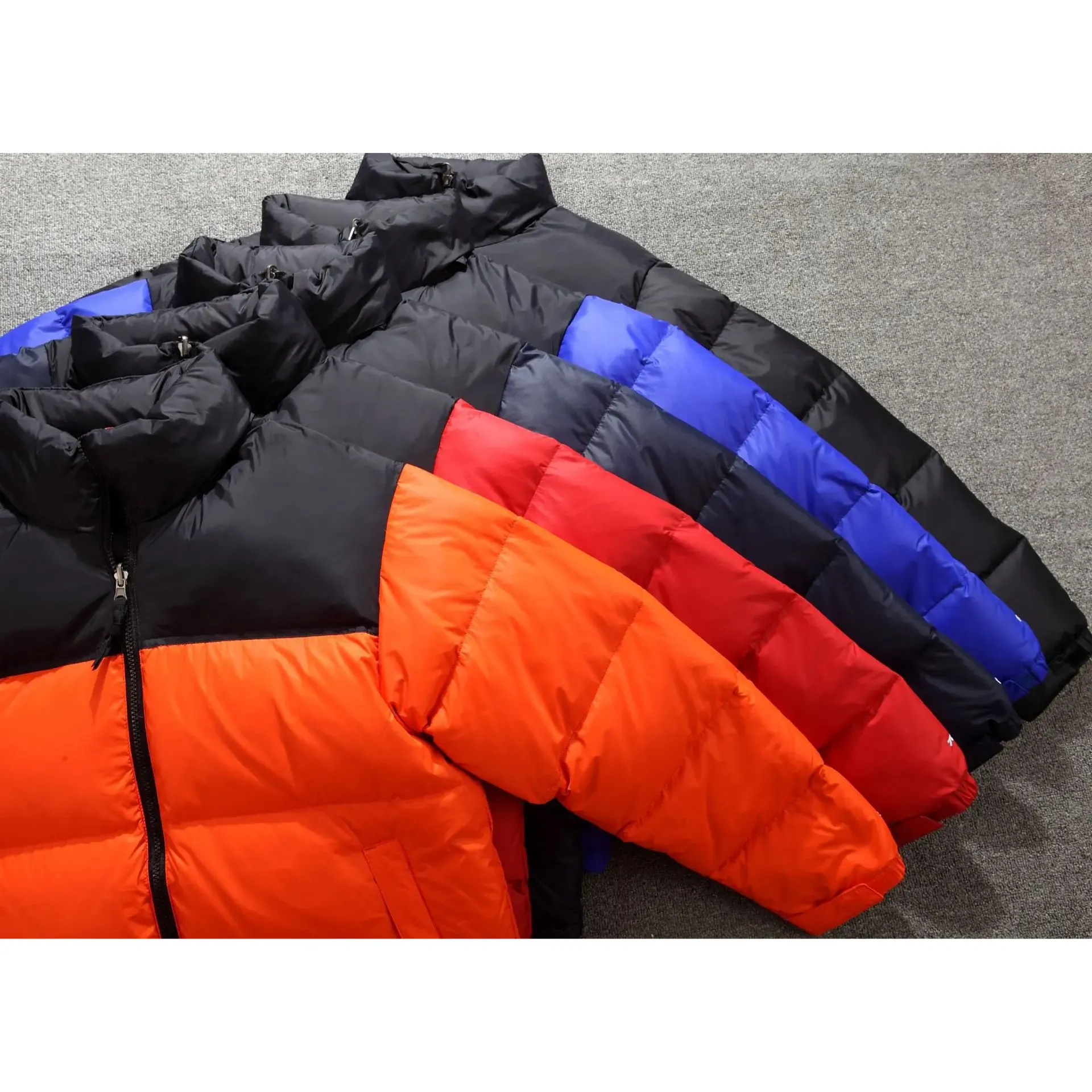 Men's puffer jacket with high collar and full-length zip