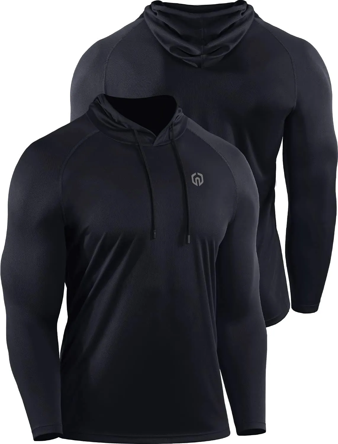 NELEUS Men'S 3 Pack Mesh Running Shirt Long Sleeve Workout Athletic Shirts with Hoods,5095,Black/Red/Blue,L