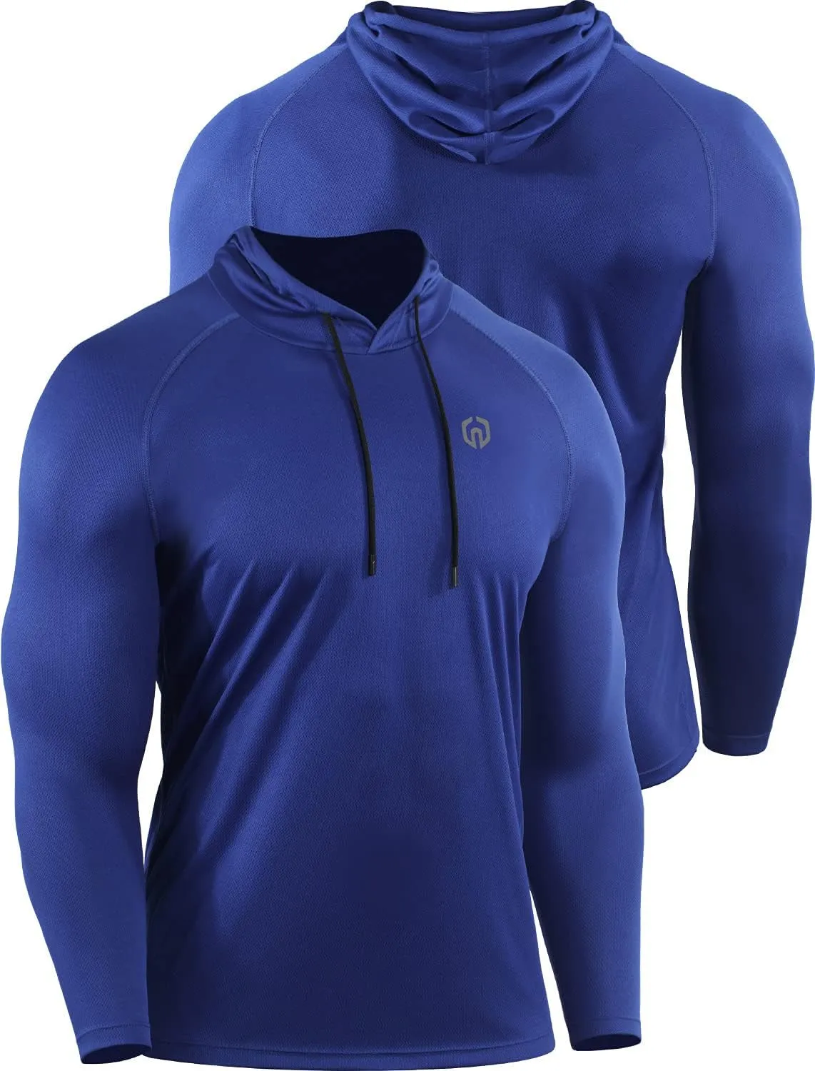 NELEUS Men'S 3 Pack Mesh Running Shirt Long Sleeve Workout Athletic Shirts with Hoods,5095,Black/Red/Blue,L