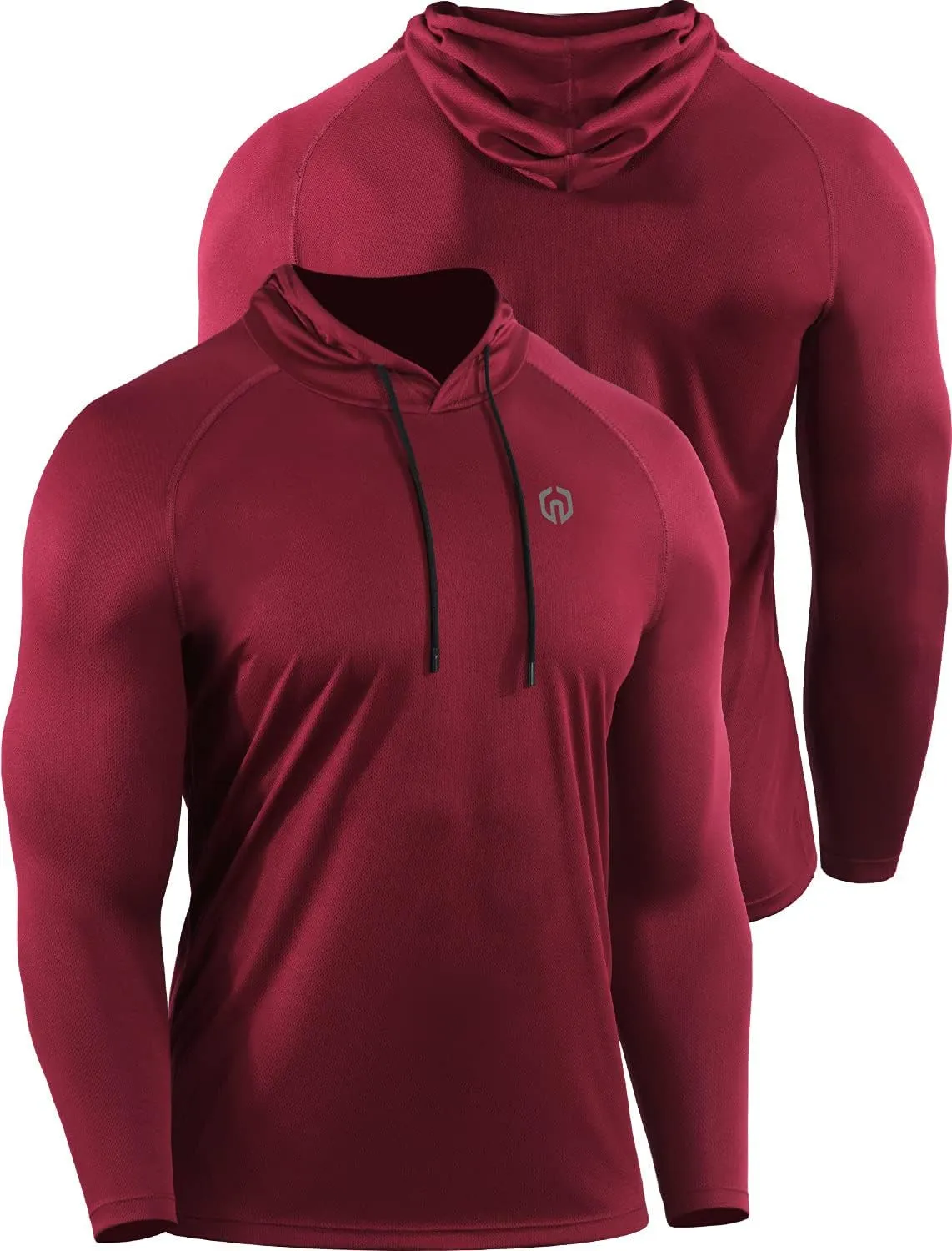 NELEUS Men'S 3 Pack Mesh Running Shirt Long Sleeve Workout Athletic Shirts with Hoods,5095,Black/Red/Blue,L
