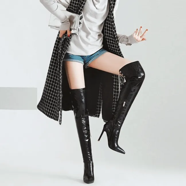 Party Patent Leather Point Toe Over Knee Boots