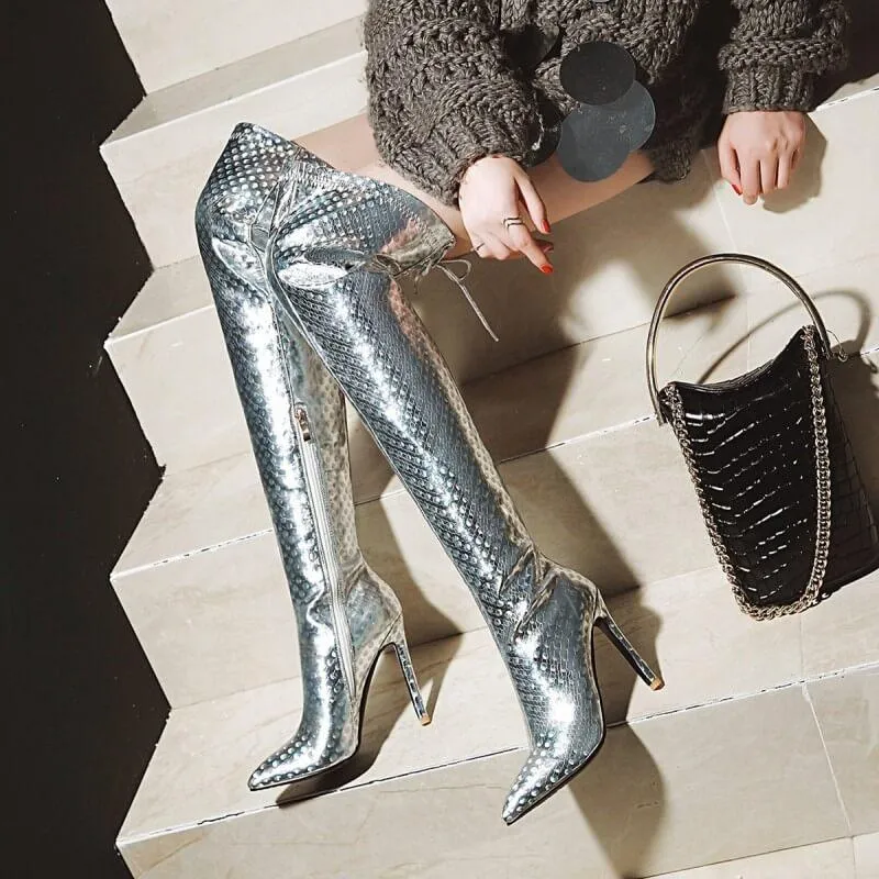 Party Patent Leather Point Toe Over Knee Boots
