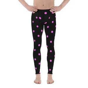 Pink Black Cute Polka Dots Print Men's Leggings Compression Tights-Made in USA/EU