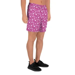 Pink White Stars Men's Shorts, Shapes Pattern Print Men's Athletic Long Shorts Bottom Pants - Made in USA/ Mexico/EU
