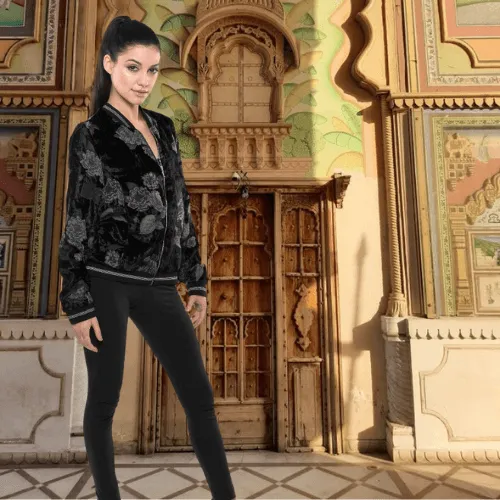 Printed Velvet Bomber Jacket