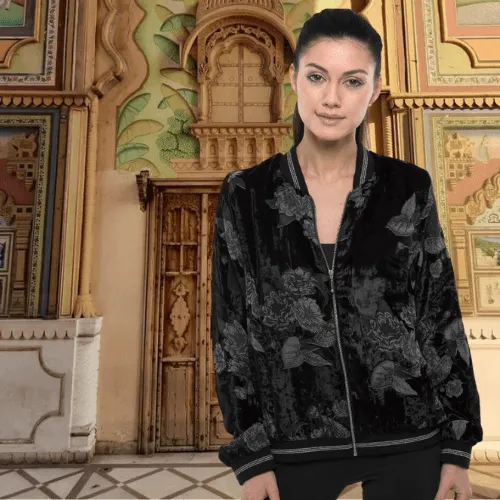 Printed Velvet Bomber Jacket