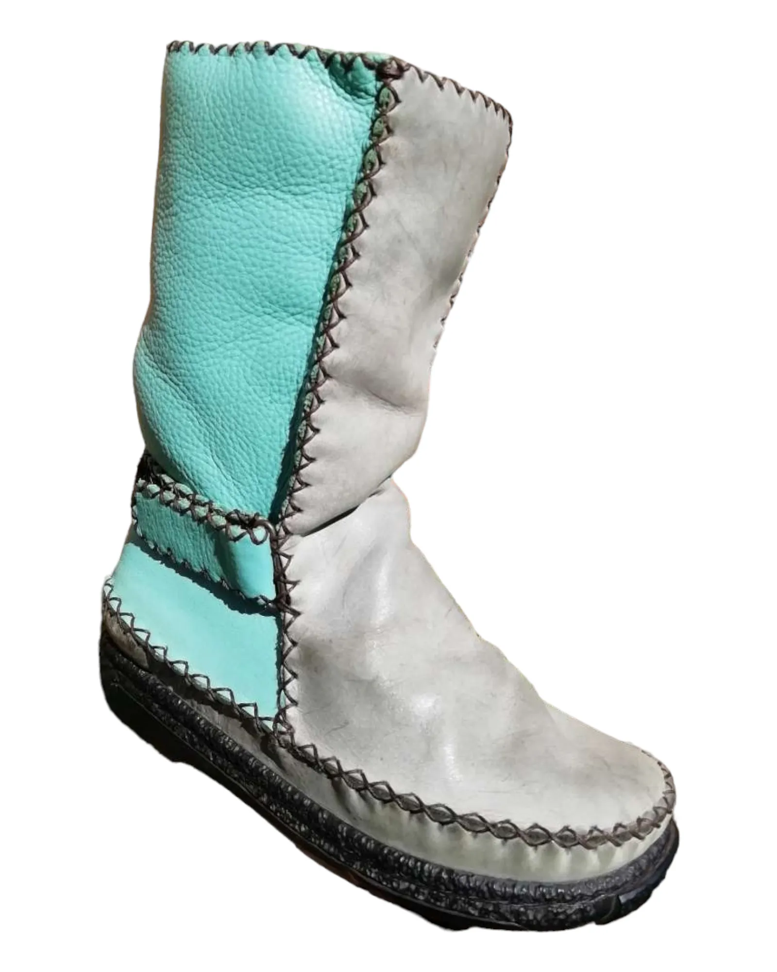 Pull On Leather Boots with Velcro Straps (UK 4)