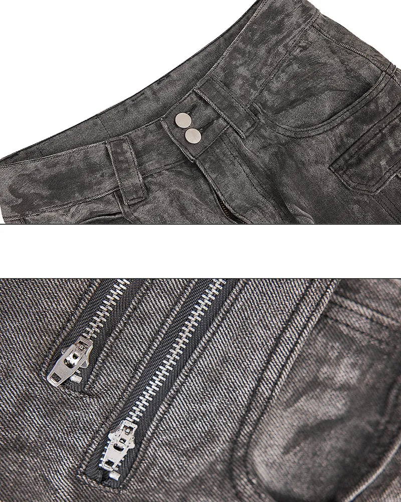 "Futuristic Edge" Heavy-Duty Distressed Wide-Leg Cargo Pants