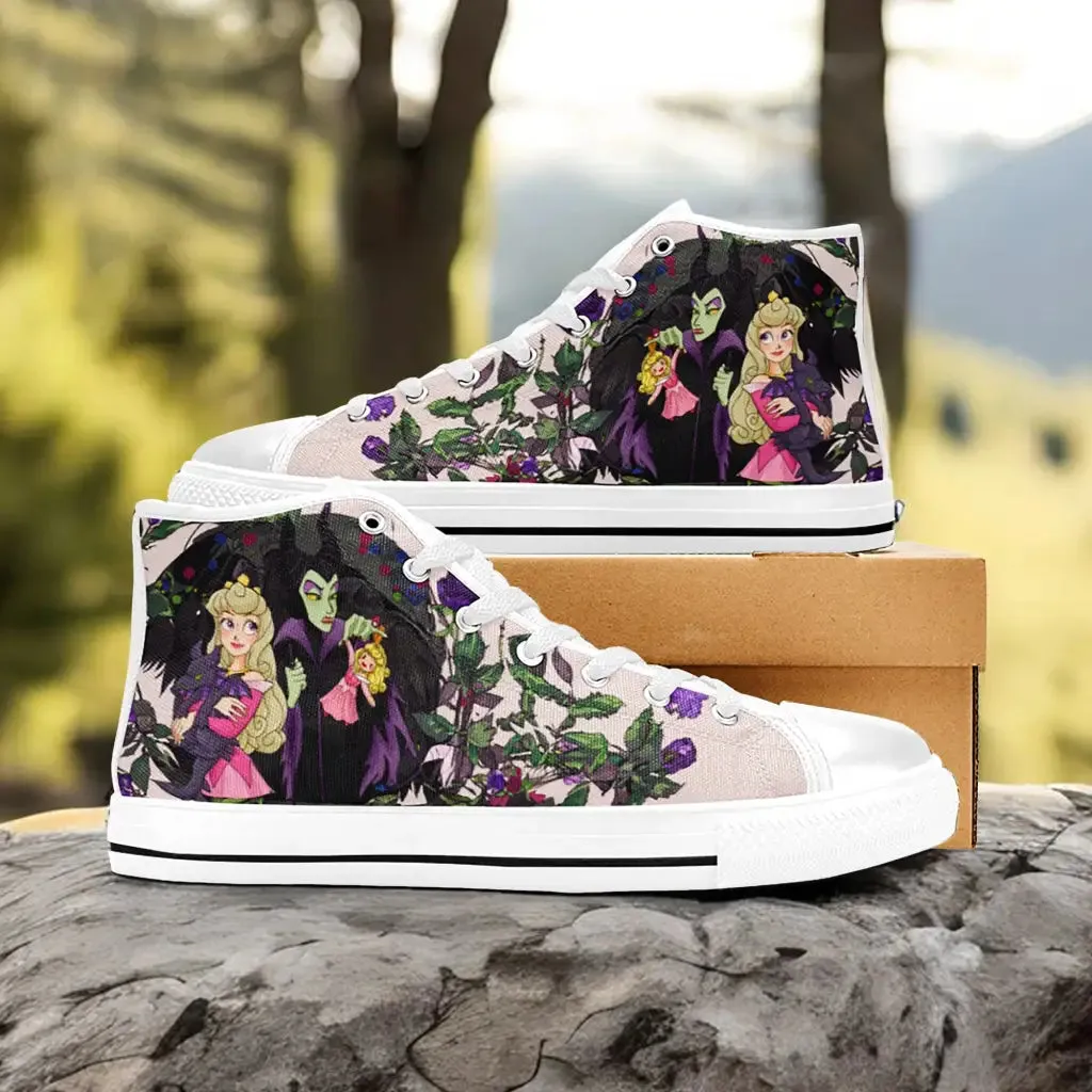 Sleeping Beauty Maleficent Princess Aurora Shoes High Top Sneakers for Kids and Adults