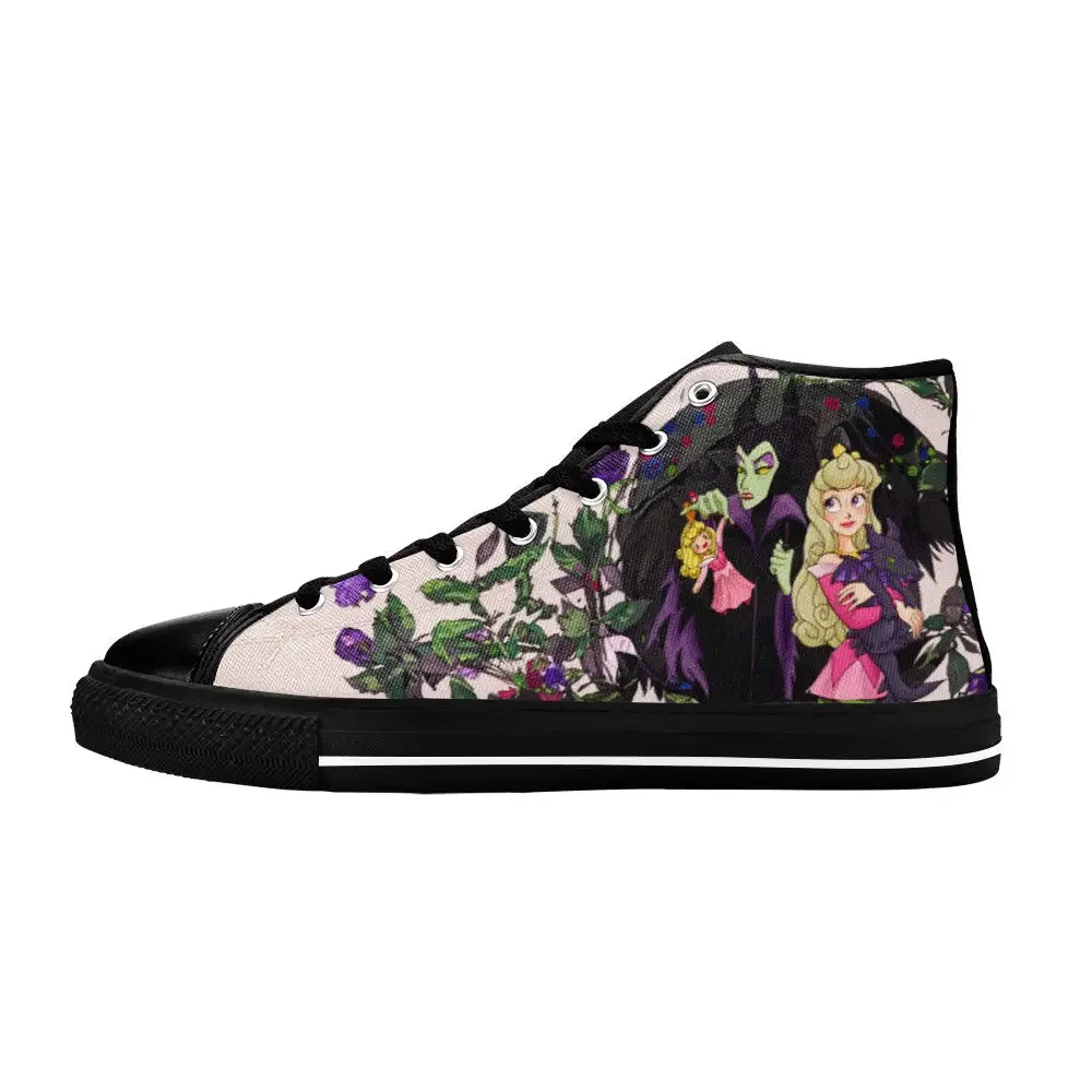 Sleeping Beauty Maleficent Princess Aurora Shoes High Top Sneakers for Kids and Adults