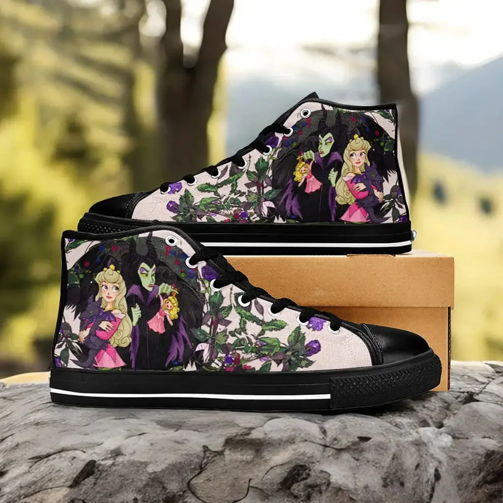 Sleeping Beauty Maleficent Princess Aurora Shoes High Top Sneakers for Kids and Adults