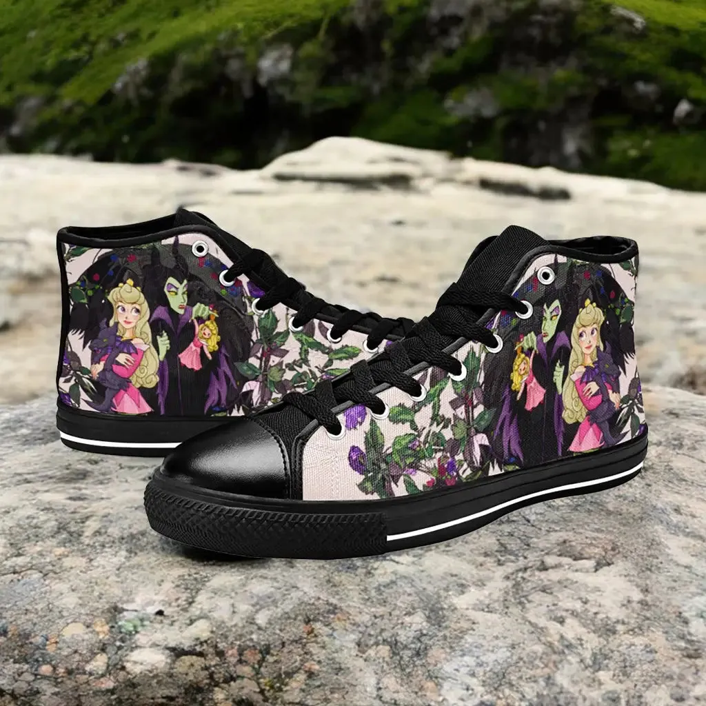 Sleeping Beauty Maleficent Princess Aurora Shoes High Top Sneakers for Kids and Adults