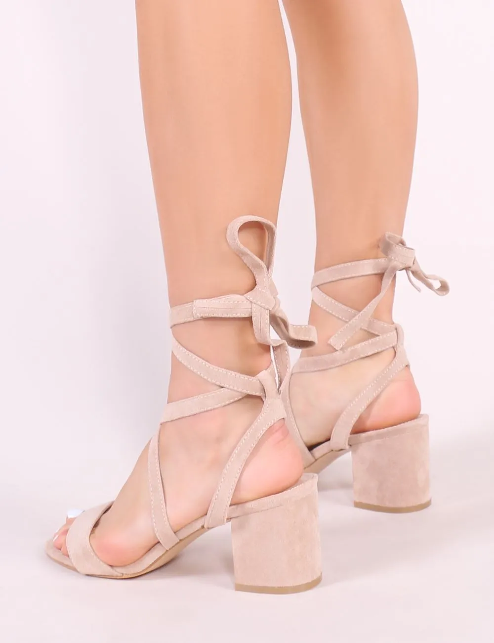 Sophie Heeled Sandals in Nude Faux Suede