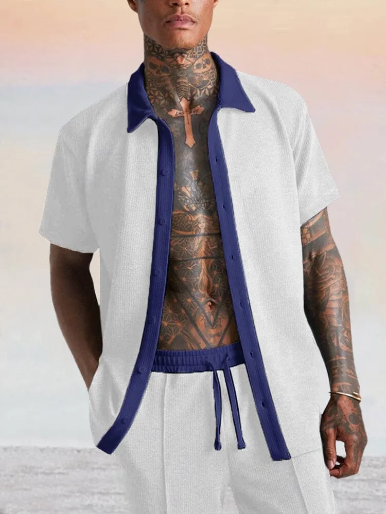 Stylish Splicing Corduroy Shirt Set