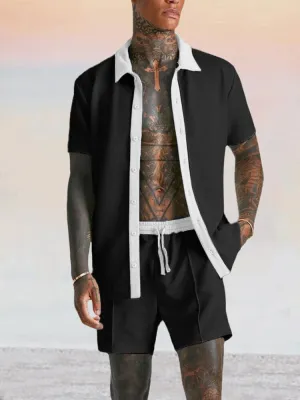 Stylish Splicing Corduroy Shirt Set