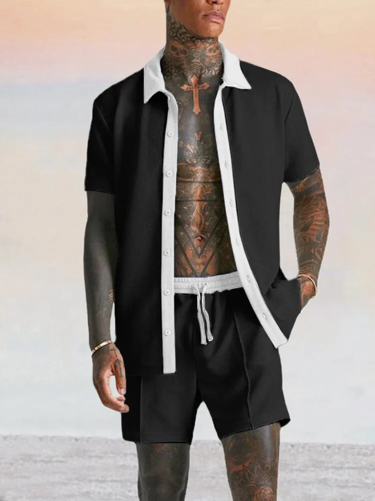 Stylish Splicing Corduroy Shirt Set