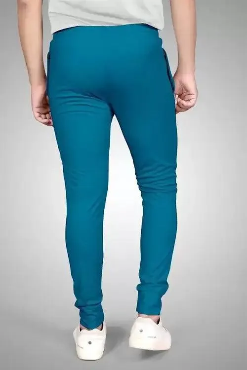 Turquoise Lycra Blend Polyester Track Pants