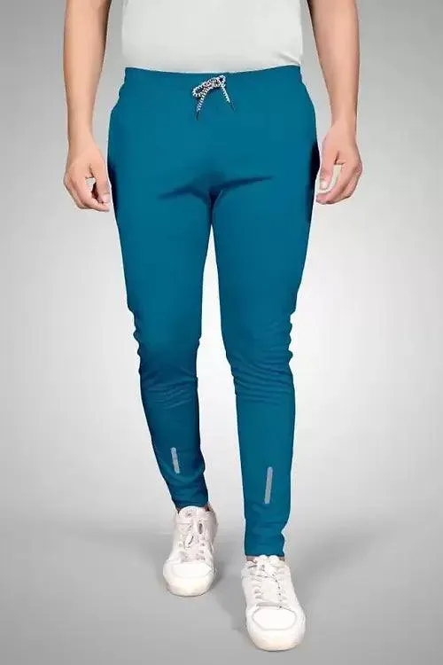 Turquoise Lycra Blend Polyester Track Pants