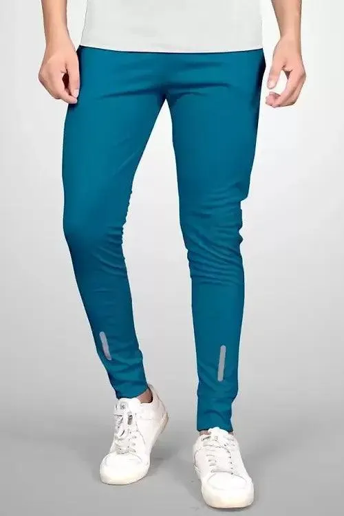 Turquoise Lycra Blend Polyester Track Pants