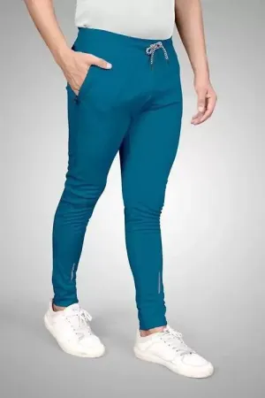 Turquoise Lycra Blend Polyester Track Pants
