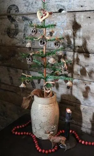 Unusual Antique Crock with Decorated Feather Tree