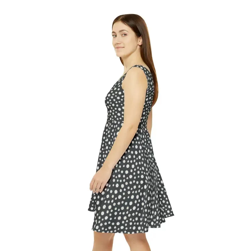 Vibrant Orange Flower Pattern Skater Dress