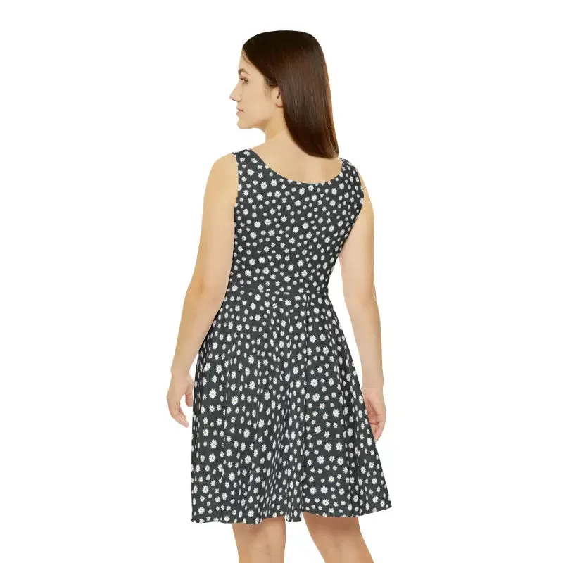 Vibrant Orange Flower Pattern Skater Dress