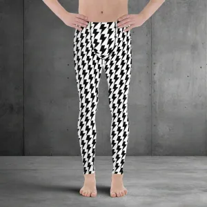 White Lightning Patterned Men's Leggings, Lightning Pattern Abstract Designer Running Compression Tights For Men - Made in USA/EU/MX