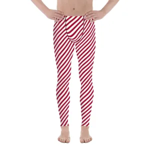 White Red Diagonal Striped Meggings, Colorful Best Compression Tights For Men - Made in USA/EU/MX