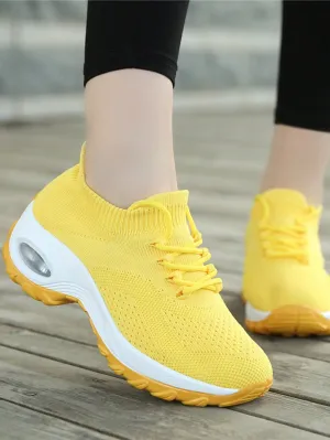 Women Minimalist Running Shoes, Fabric Lace-up Front Sporty Sneakers