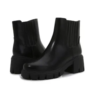 Women PU Leather Chunky Platform Zip Up Ankle Chelsea Boots