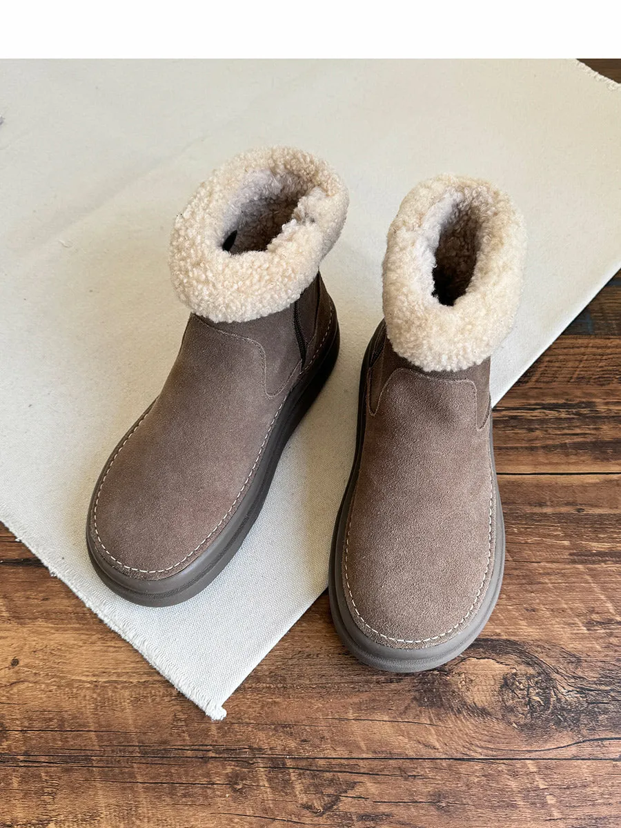 Women Retro Minimalist Suede Furred Snow Boots