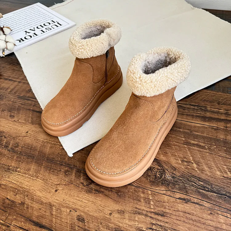 Women Retro Minimalist Suede Furred Snow Boots