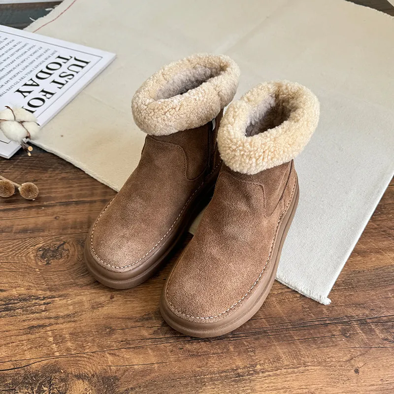 Women Retro Minimalist Suede Furred Snow Boots