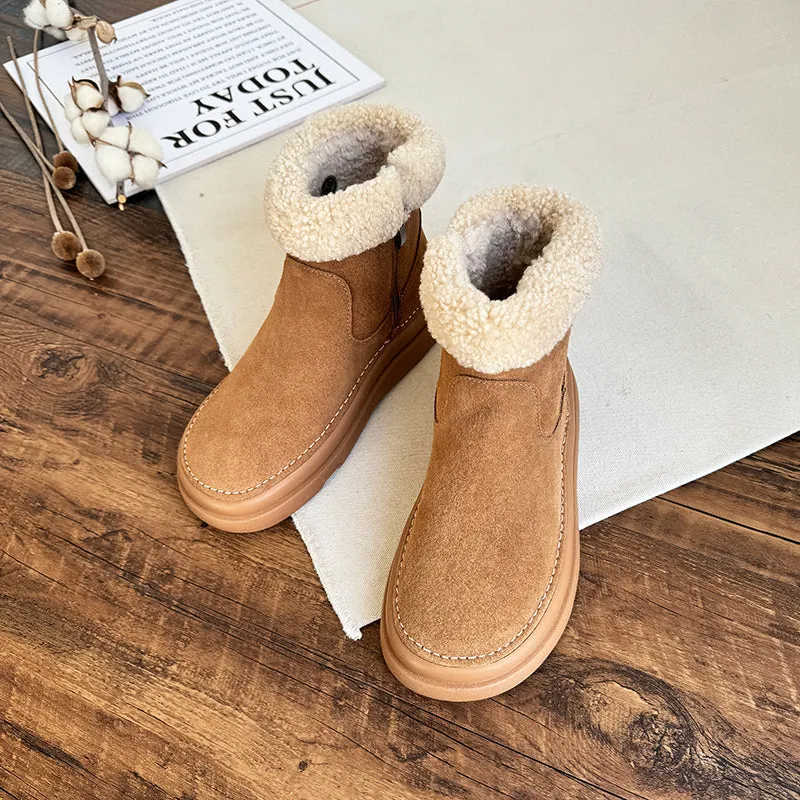 Women Retro Minimalist Suede Furred Snow Boots