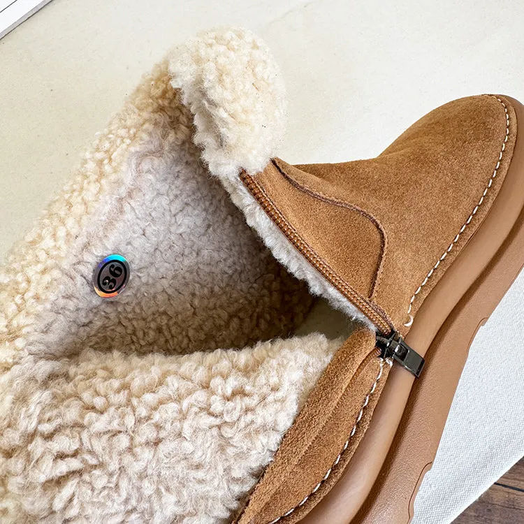 Women Retro Minimalist Suede Furred Snow Boots