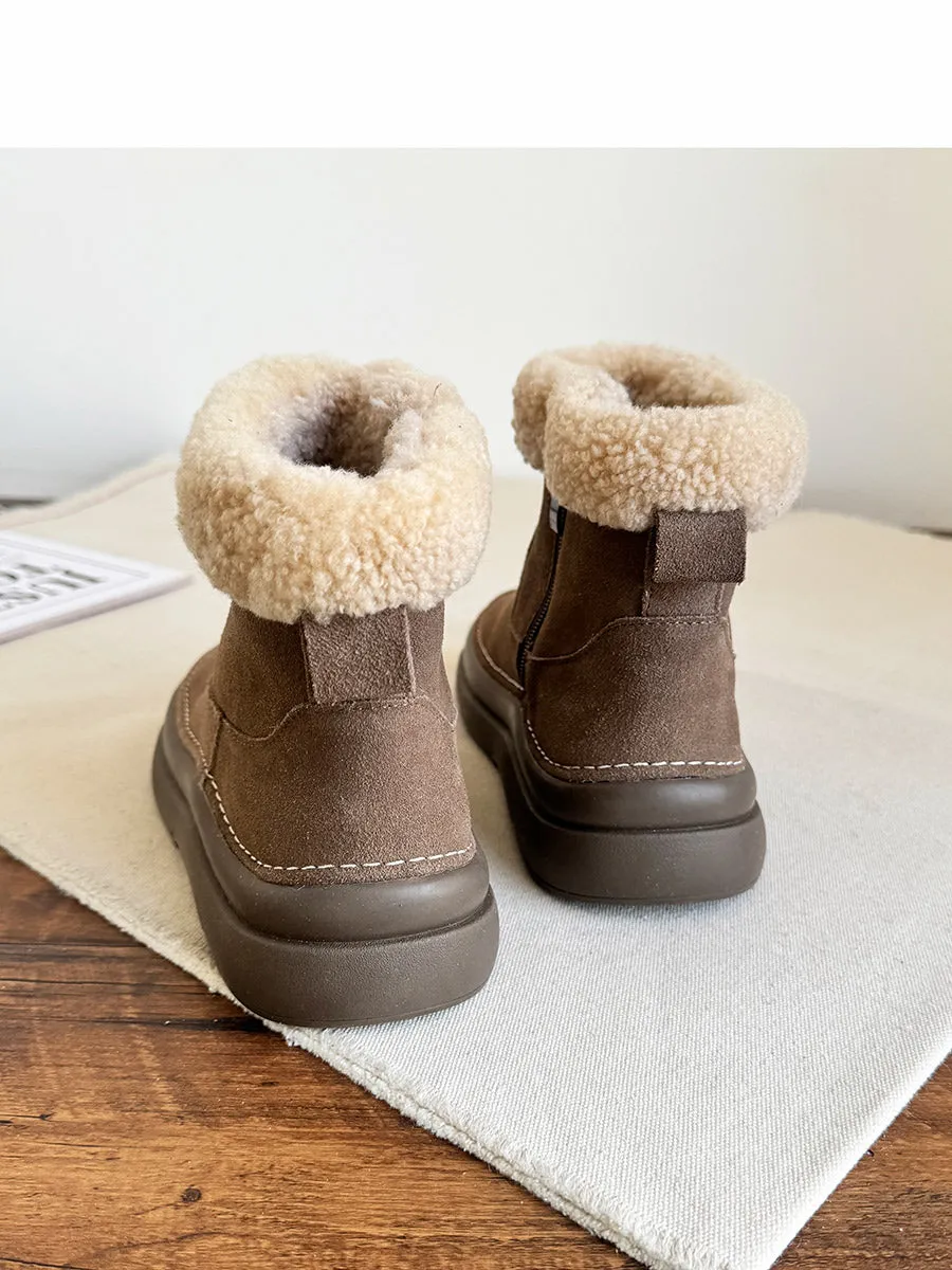 Women Retro Minimalist Suede Furred Snow Boots