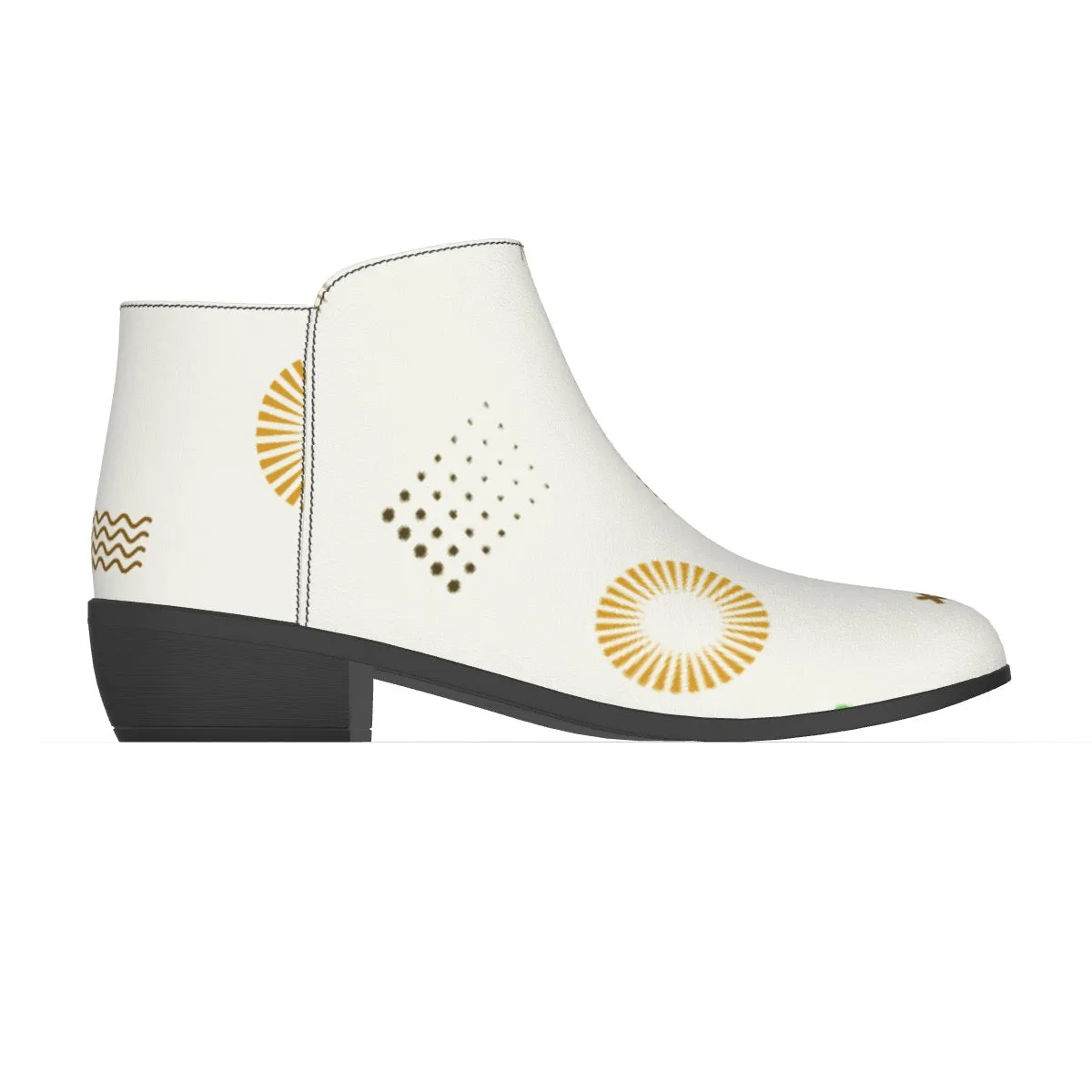 Women's Fashion Boots Micro suede white with abstract print