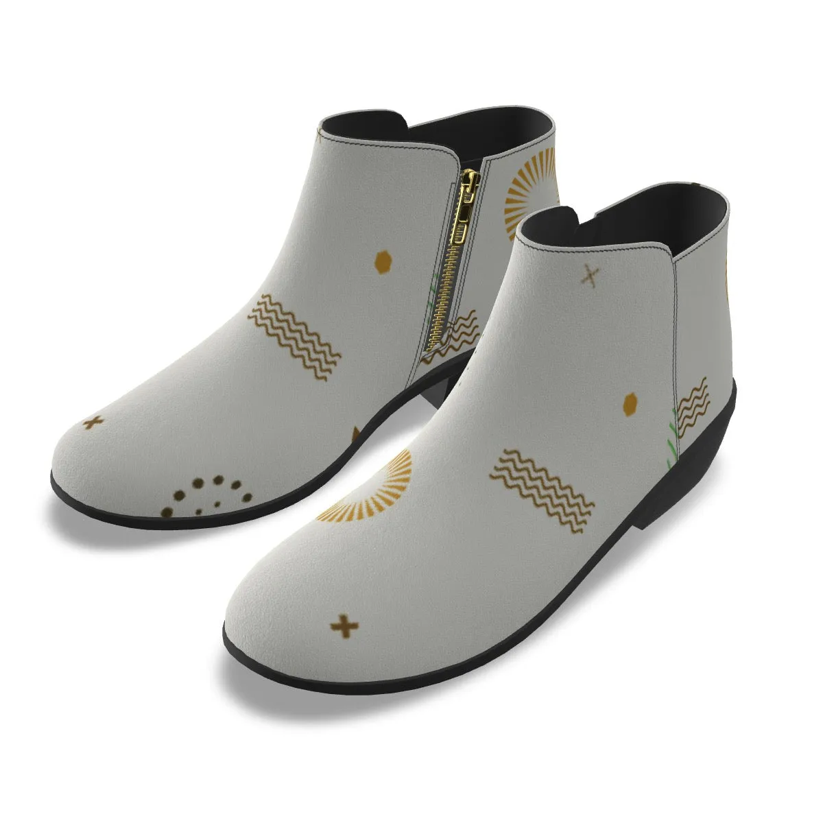 Women's Fashion Boots Micro suede white with abstract print