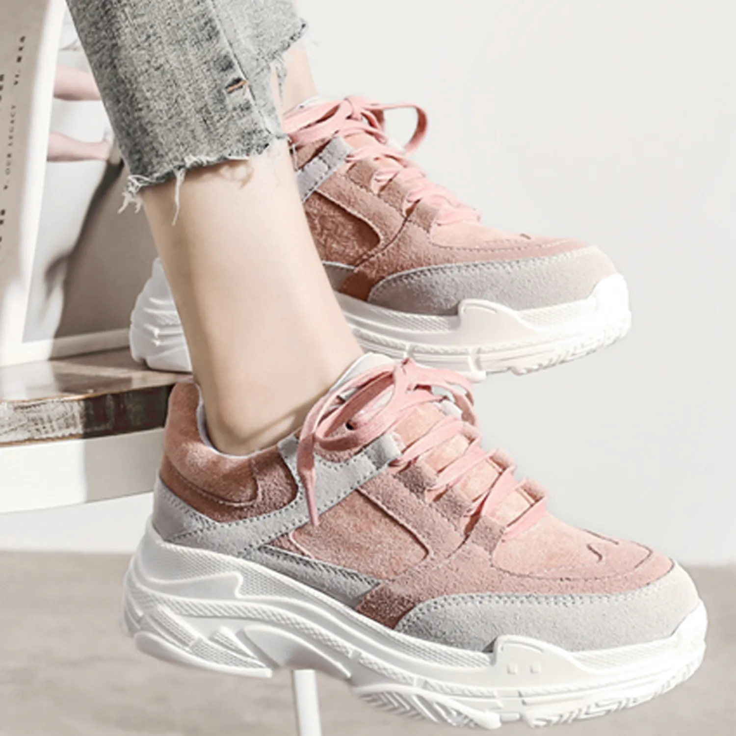 Women's Spring Casual Platform Lace Up Sneakers