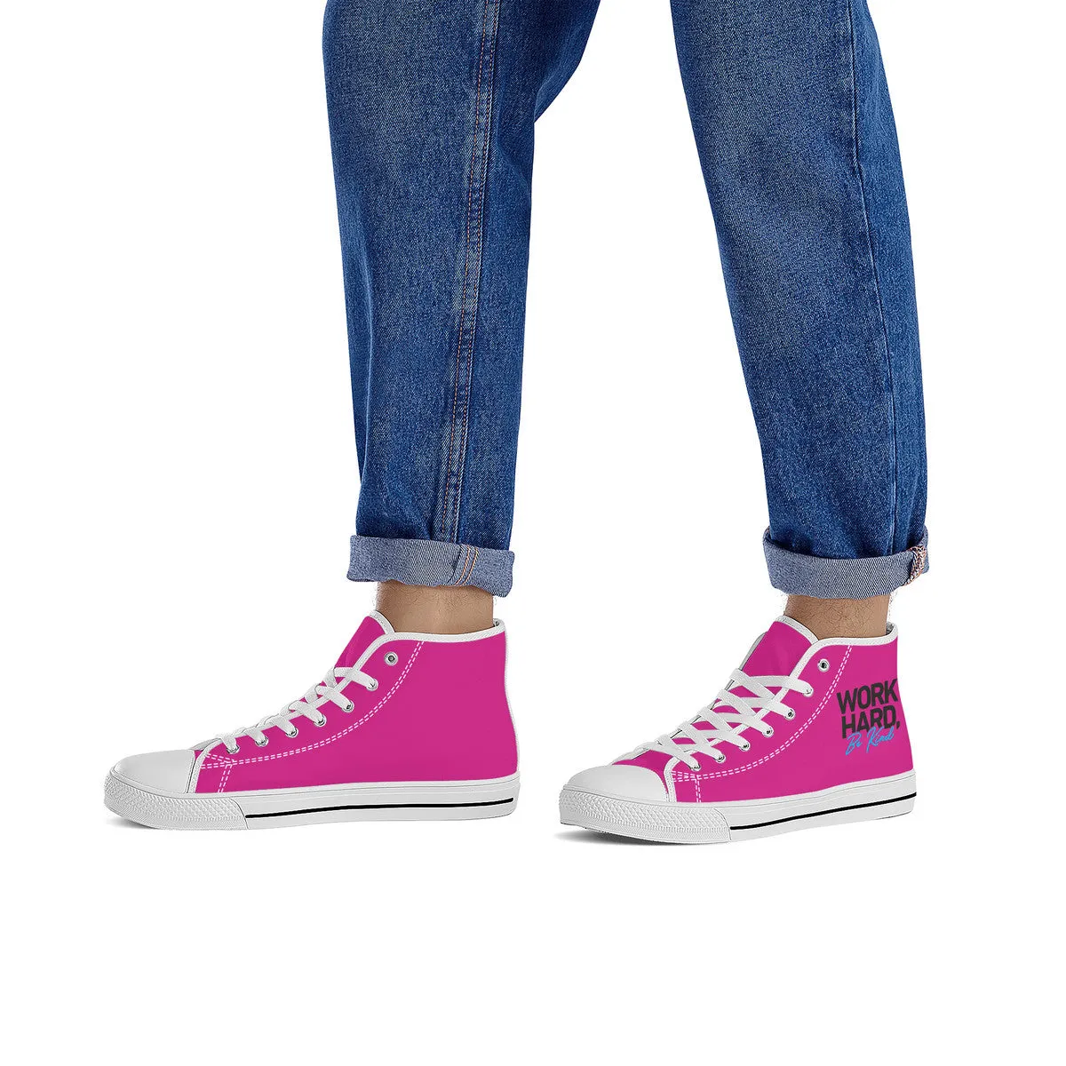 Work Hard Be Kind - Pink Converse Style High Tops